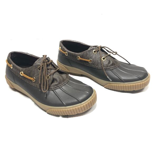 Michael Kors Rain Duck Boot Rubber and Monogram Leather Low Profile - Picture 1 of 9